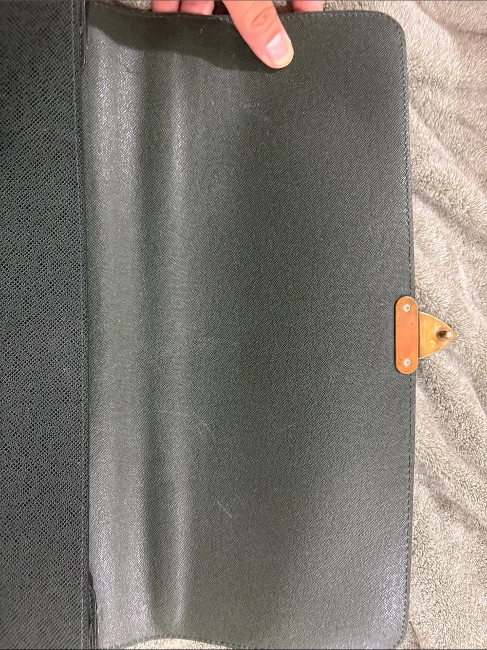 Louis Vuitton Dark Green Leather Briefcase with Gold Hardware